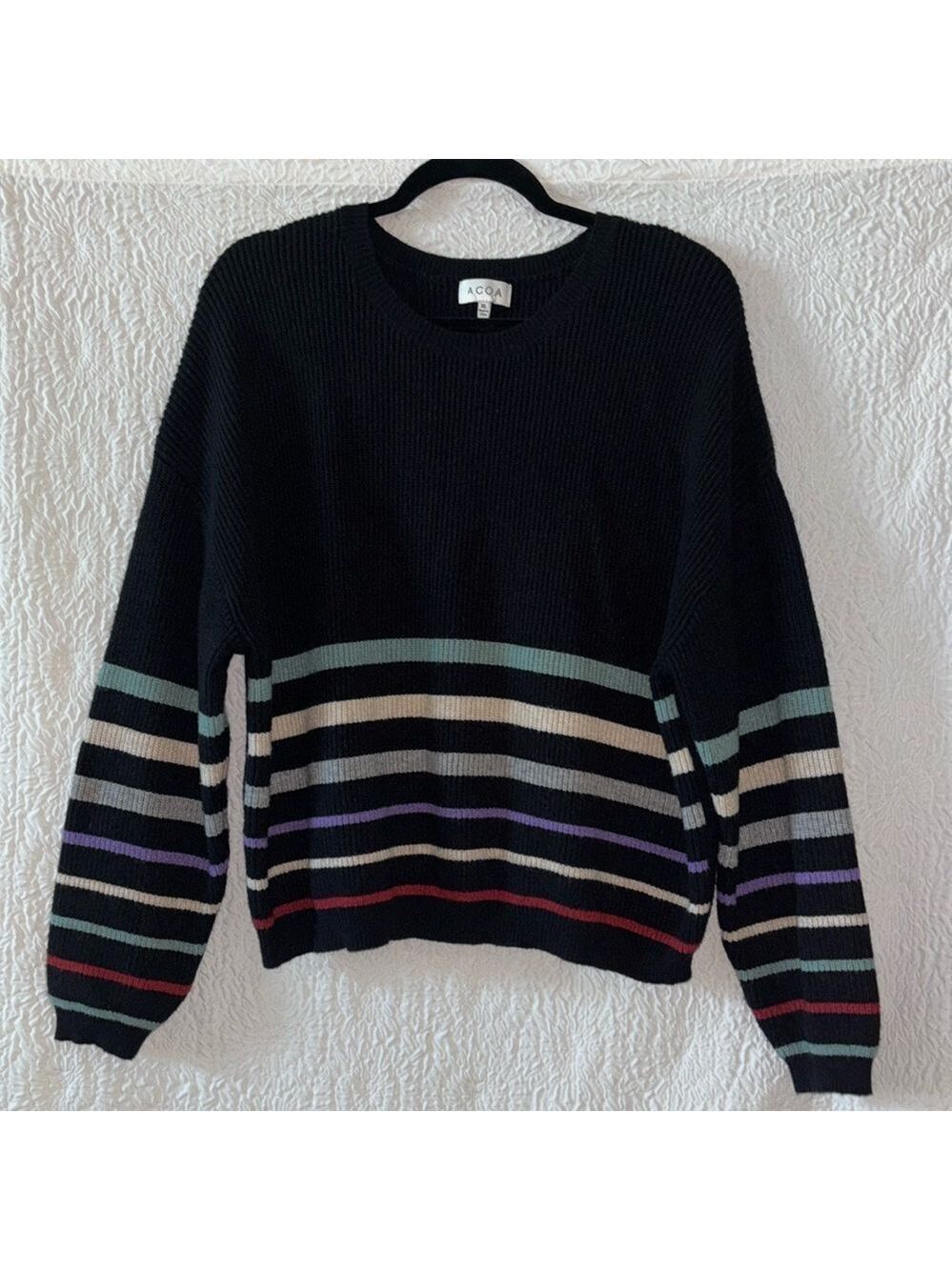 ACOA Striped Knit Crewneck Long Sleeve Sweater